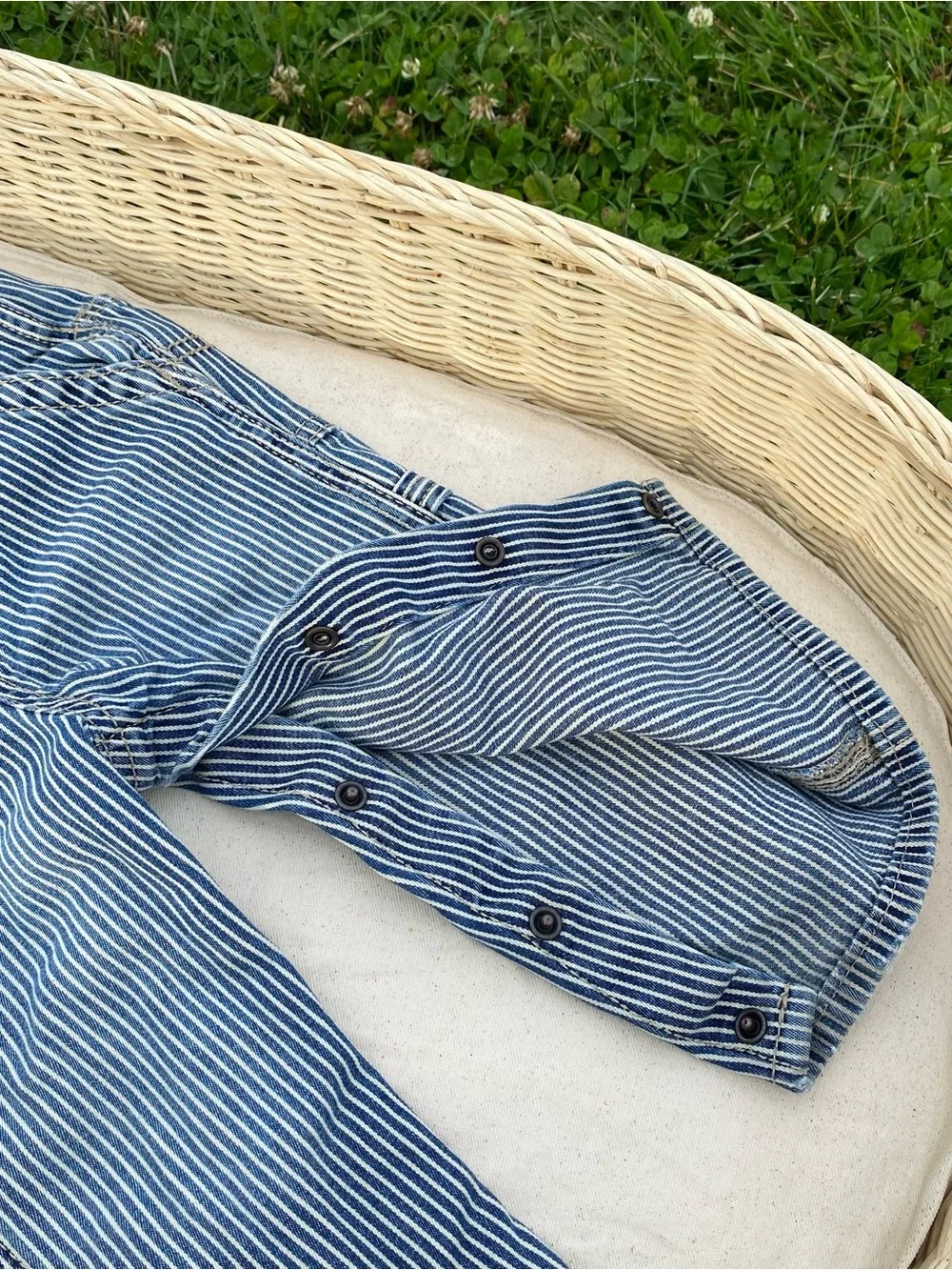 OshKosh B'gosh vintage blue railroad stripe bib overalls 12 months